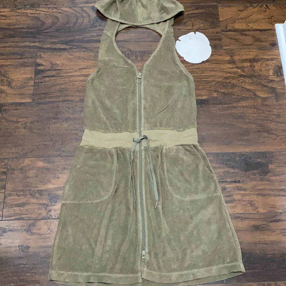 Athleta terry hooded zipper front cover up dress S